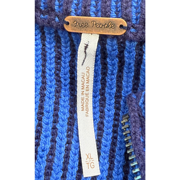 NEW FREE PEOPLE FIRST PLACE BLUE COMBO GRETA HALF ZIP PULLOVER SWEATER SZ XL - Picture 6 of 8
